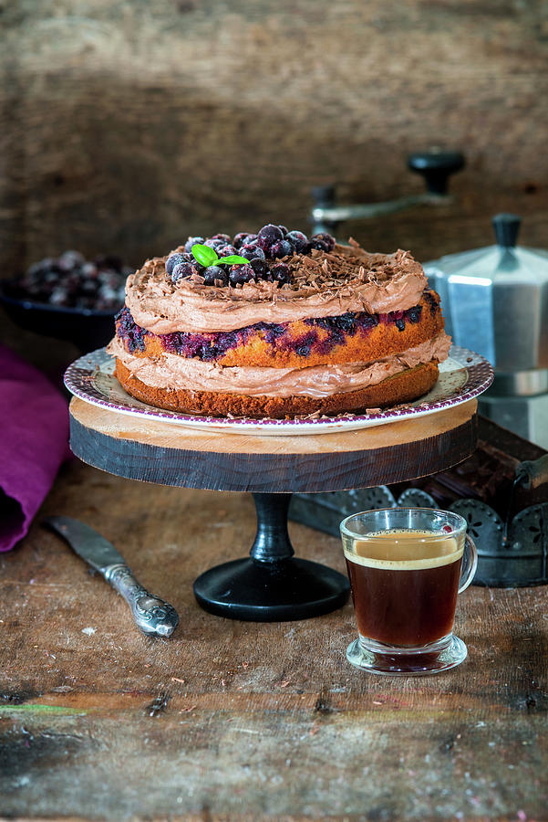 Currant Chocolate Cake On A Cake Stand Photograph by Irina Meliukh