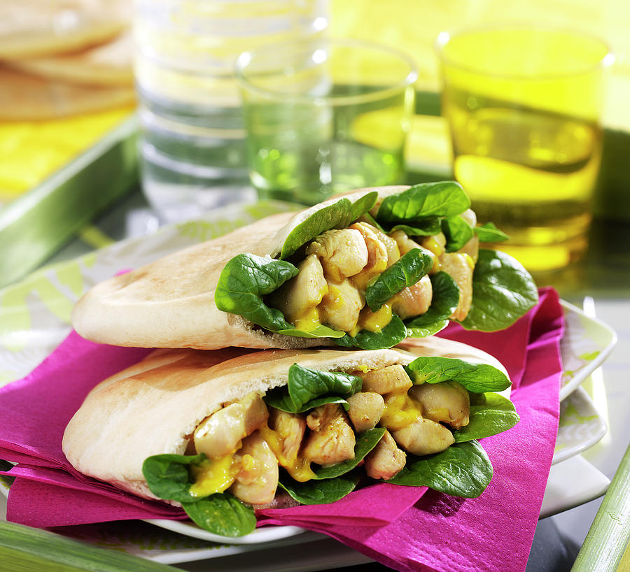 Curried Chicken And Spinach Pita Sandwiches Photograph by Bertram