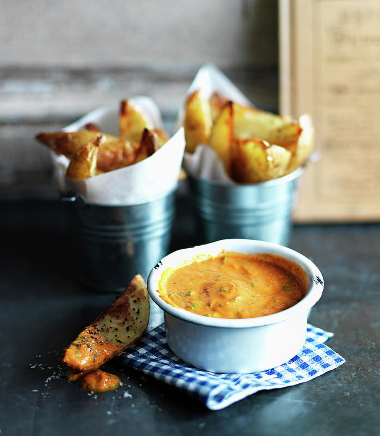 Curry Dip With Potato Wedges Photograph by Karen Thomas