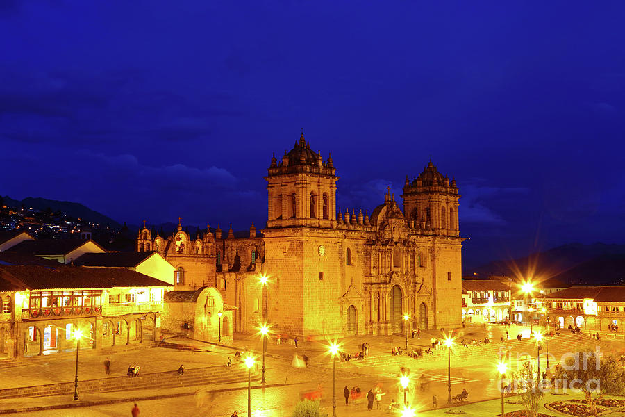 Cusco Cathedral at Night Peru Photograph by James Brunker