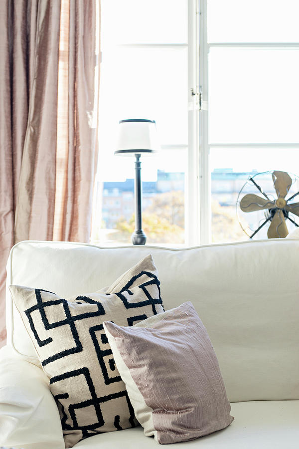 Cushion With Graphic Pattern In Living Room In Pastel Shades Photograph by Cecilia Mller