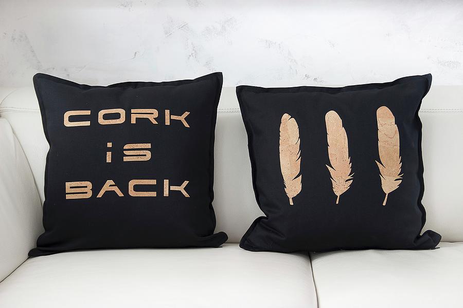 Cushions Decorated With Motifs Made From Cork Photograph by Astrid Algermissen