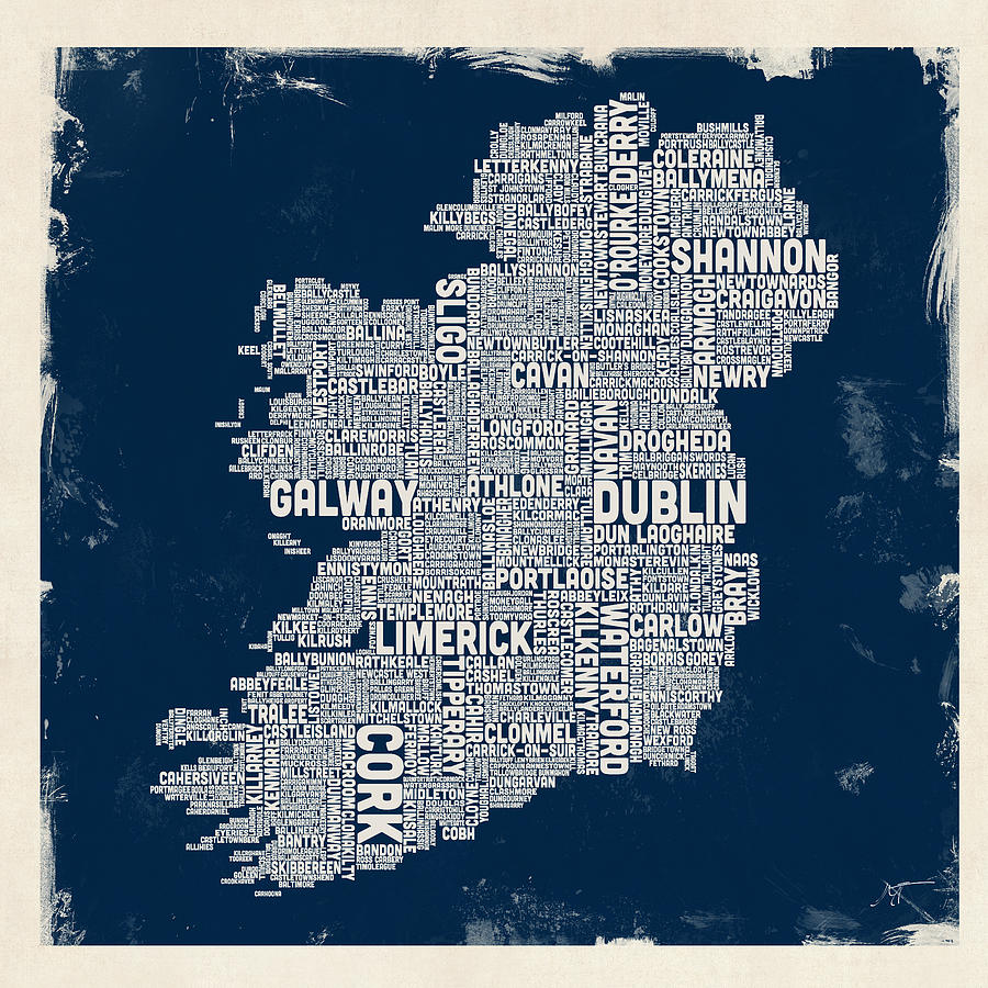 Typography Digital Art - Custom Ireland City Text map by Michael Tompsett