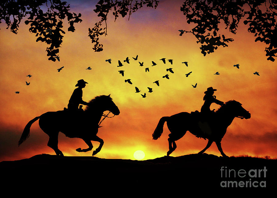 Cute and Romantic Country Western Cowboy and Cowgirl Riding Photograph by Stephanie Laird