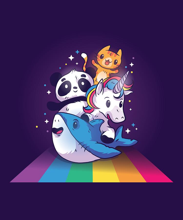 Cute Animals On Rainbow Digital Art by Tom Cage