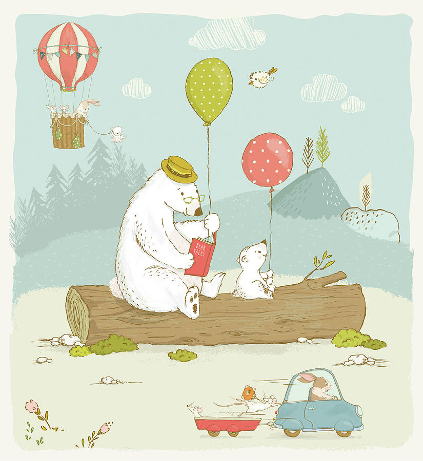 Cute animals whimsical scenery for kids Painting by Matthias Hauser