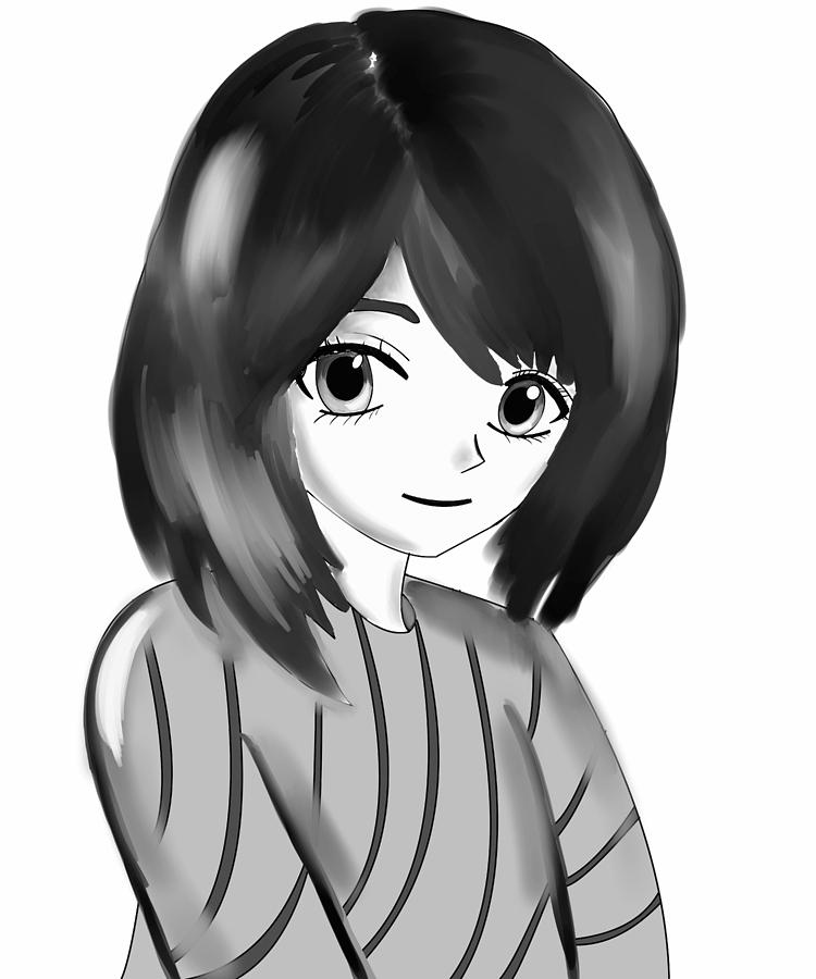 Cute Anime Girl Black And White Digital Art By Kaylin Watchorn 