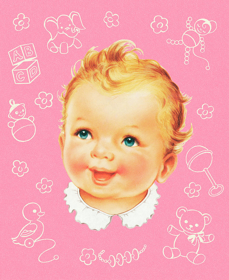Vintage Drawing - Cute Baby Face by CSA Images