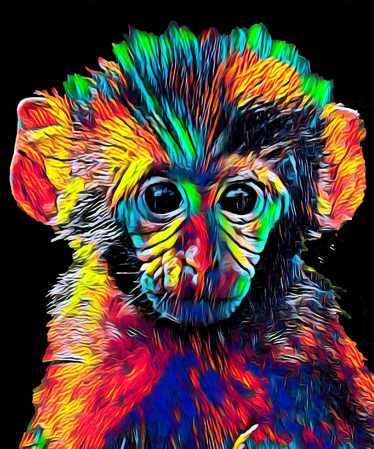 Cute Baby Monkey Colored Design Digital Art By Super Katillz