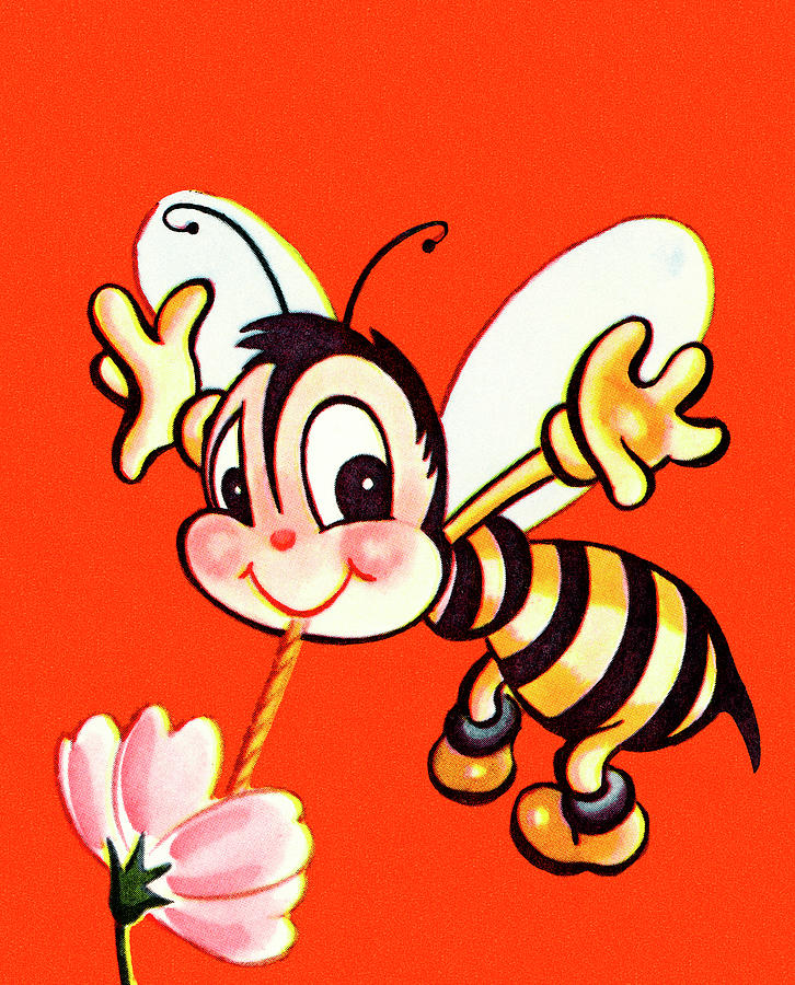 Nature Drawing - Cute Bee Drinking from a Flower by CSA Images