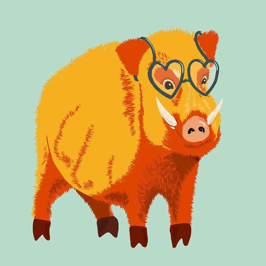 Wildlife Digital Art - Cute Boar Pig With Glasses  by Boriana Giormova