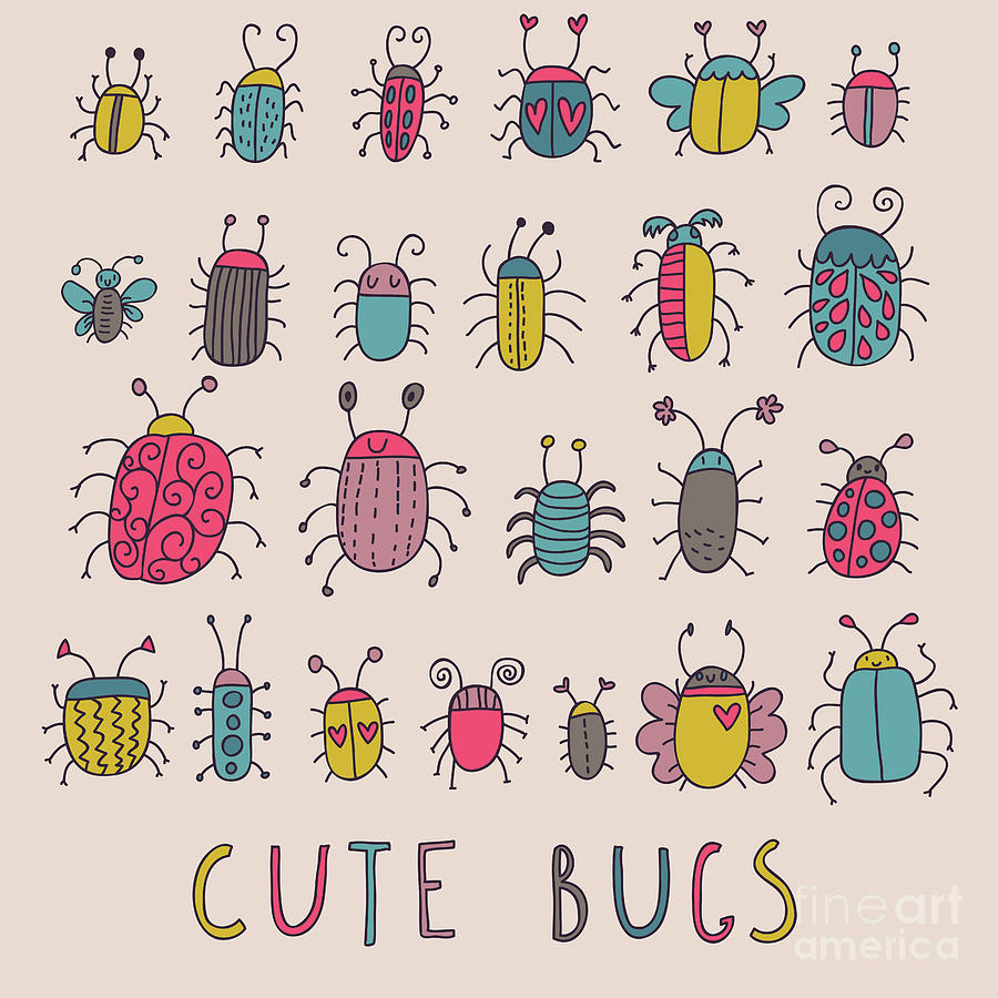 Cute Bugs Cartoon Insects In Vector Set Digital Art by Smilewithjul - Fine  Art America