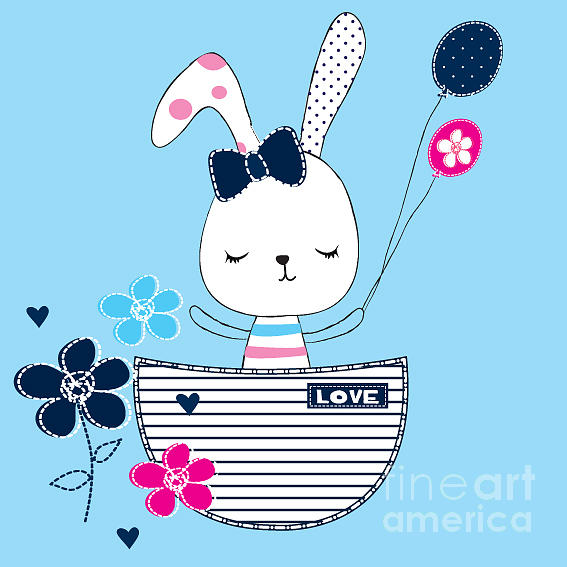 Greeting Digital Art - Cute Bunny Girl With Balloon by Lianna Graphics