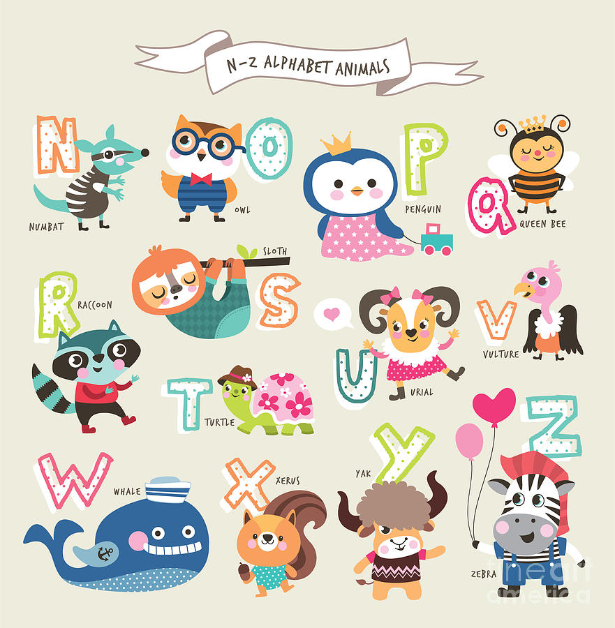 Cute Cartoon Animals Alphabet From N Digital Art by Littlewhale - Fine Art  America