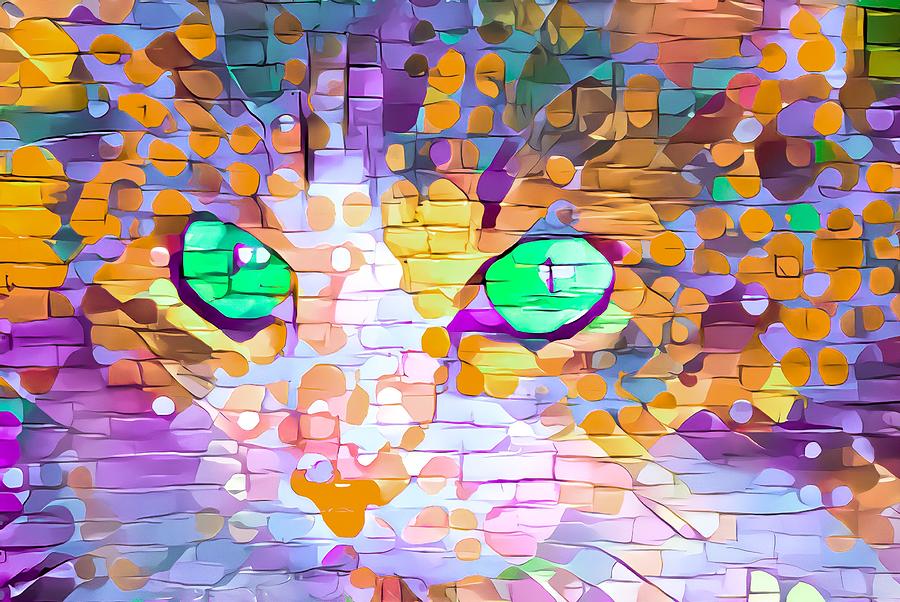 Cute Cat Face Orange Paint Daubs Digital Art by Don Northup