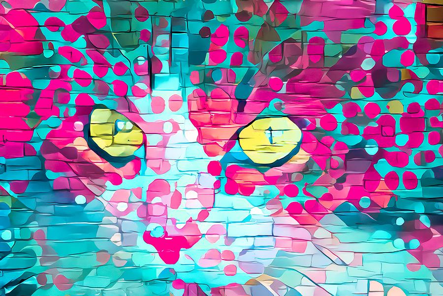 Cute Cat Face Pink Paint Daubs Digital Art by Don Northup