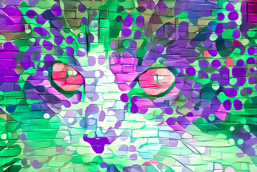 Cute Cat Face Purple Paint Daubs Digital Art by Don Northup