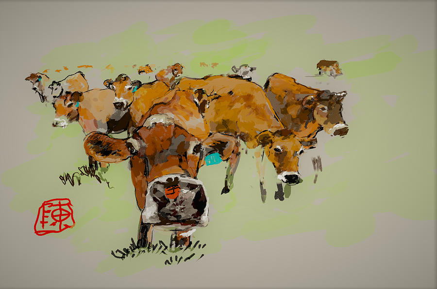 Cute cows Digital Art by Debbi Saccomanno Chan
