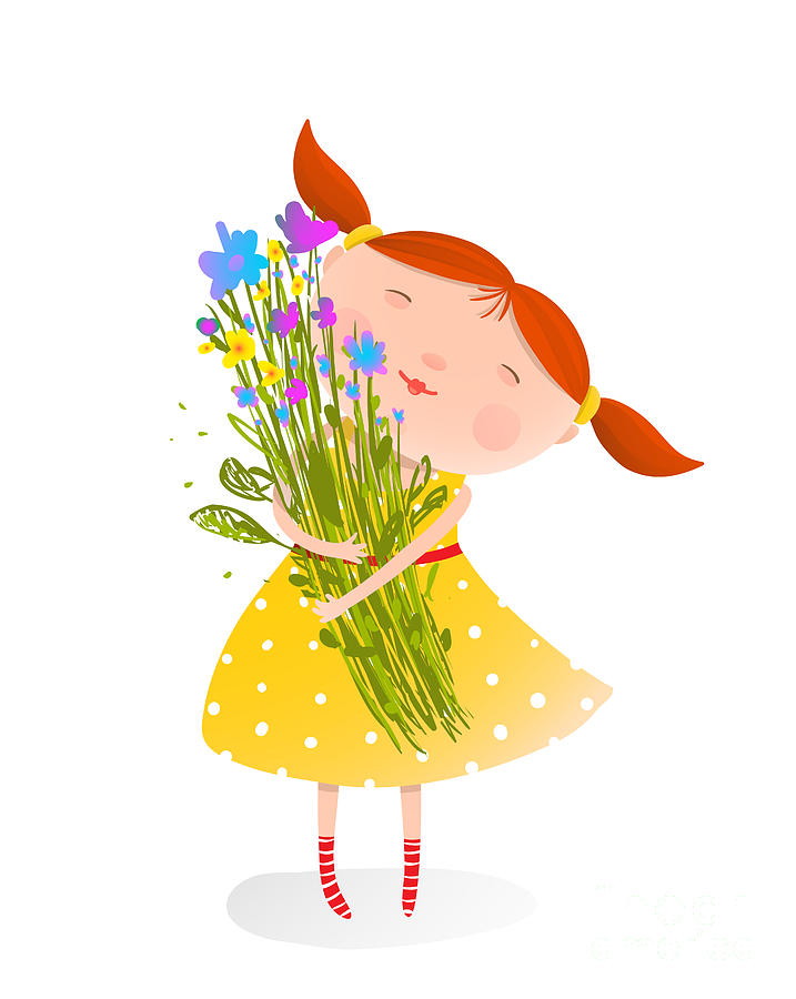 Small Digital Art - Cute Girl With Bouquet Of Flowers by Popmarleo Small Digital Art - Cute Girl With Bouquet Of Flowers by Popmarleo