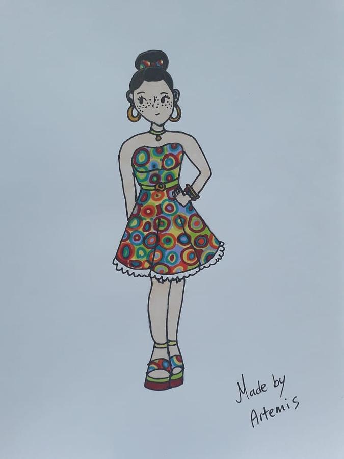Cute Girl with Kadinsky designed outfit Drawing by Artemis ...