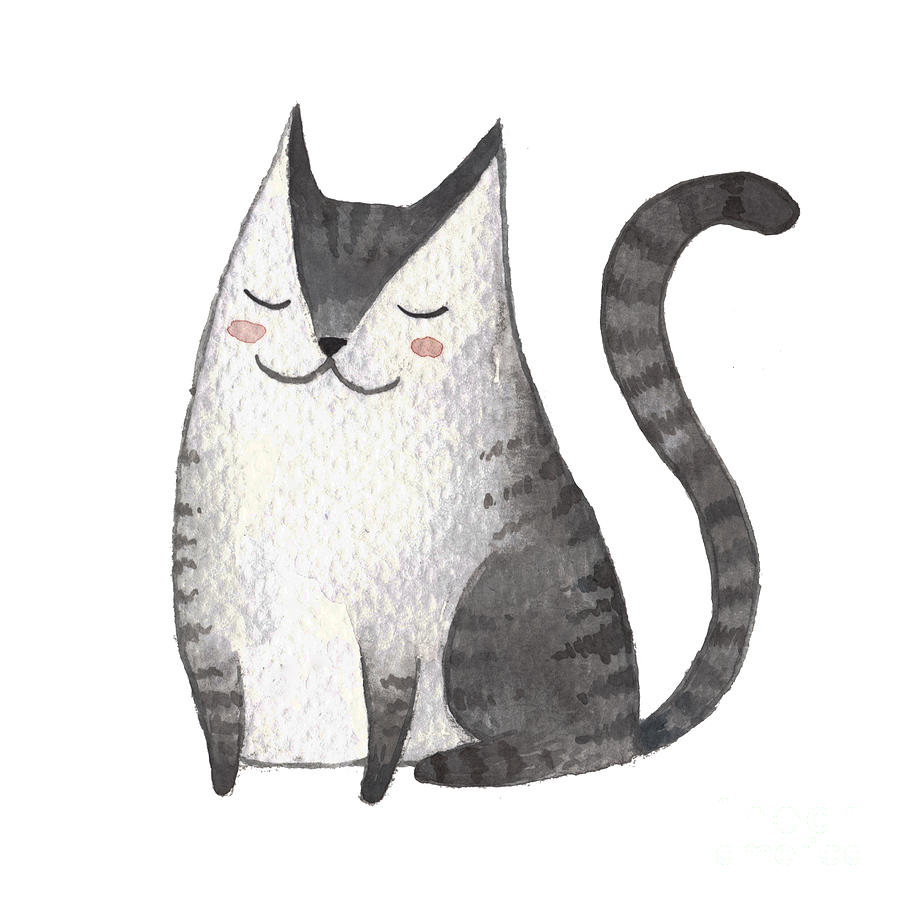 Cute Gray Cat Watercolor Kids Digital Art by Maria Sem - Fine Art America