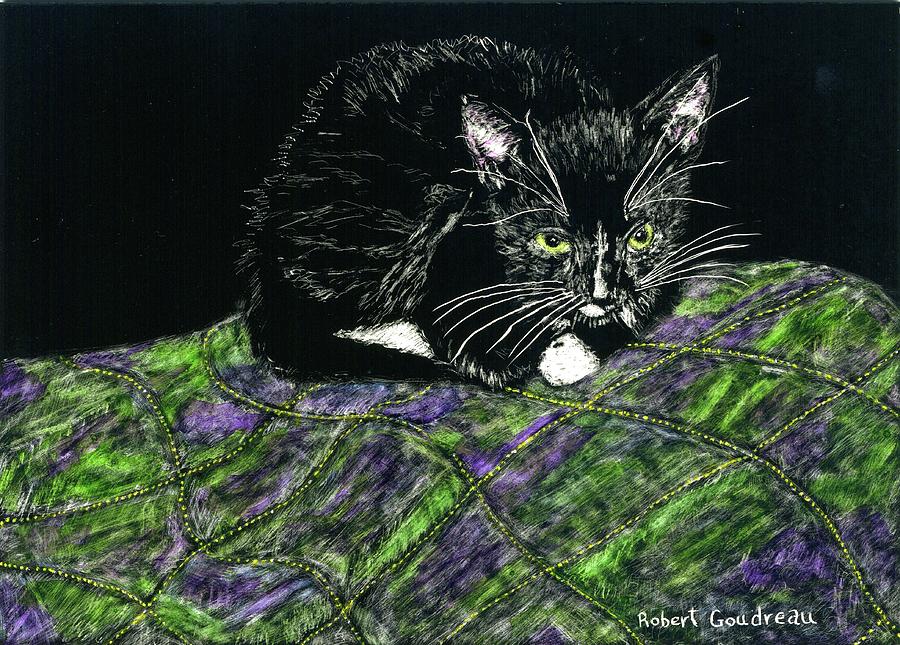 Tuxedo Cat Painting - Cute Kitty by Robert Goudreau Tuxedo Cat Painting - Cute Kitty by Robert Goudreau