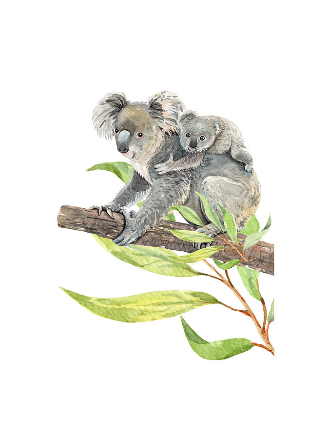 Cute Koala Mom and Kid Nursery Decor Painting by Vincent Monozlay