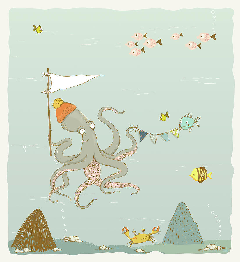 Cute Octopus whimsical Art for Kids Painting by Matthias Hauser