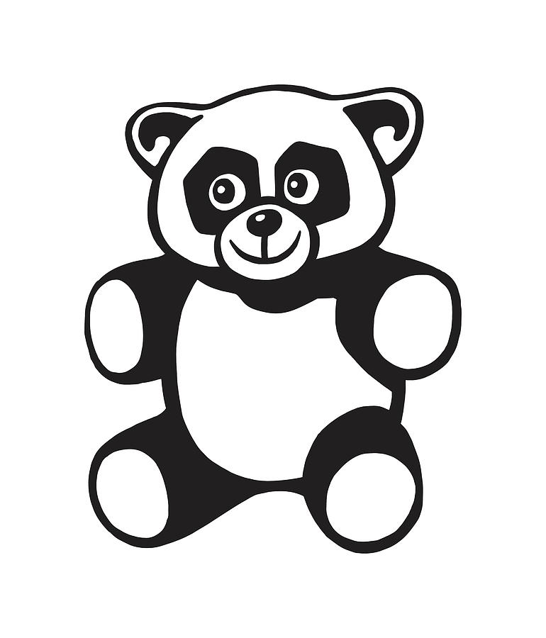 Black And White Drawing - Cute Panda Bear by CSA Images