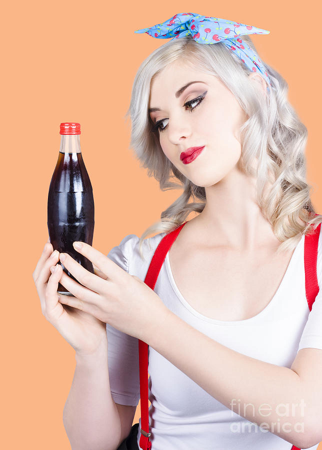 Cute pin up girl with soda bottle. Vintage cafe Photograph by Jorgo Photography