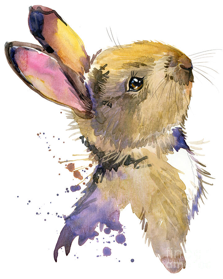 Easter Digital Art - Cute Rabbit Hare Watercolor by Faenkova Elena