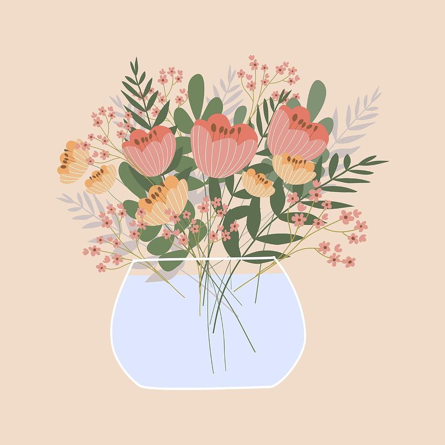 Flower Digital Art - Cute Romantic Bouquet In The Vase by Alena Gridushko