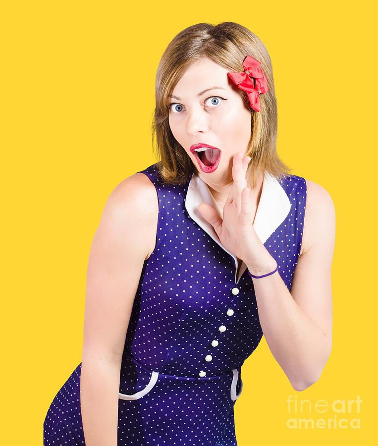 Cute shocked girl with pinup make-up and hairstyle Photograph by Jorgo Photography