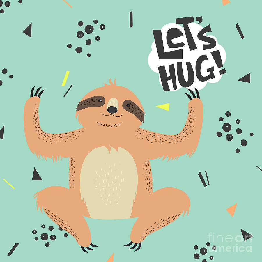 Love Digital Art - Cute Sloth Vector Illustration Lets by Maria Sem Love Digital Art - Cute Sloth Vector Illustration Lets by Maria Sem