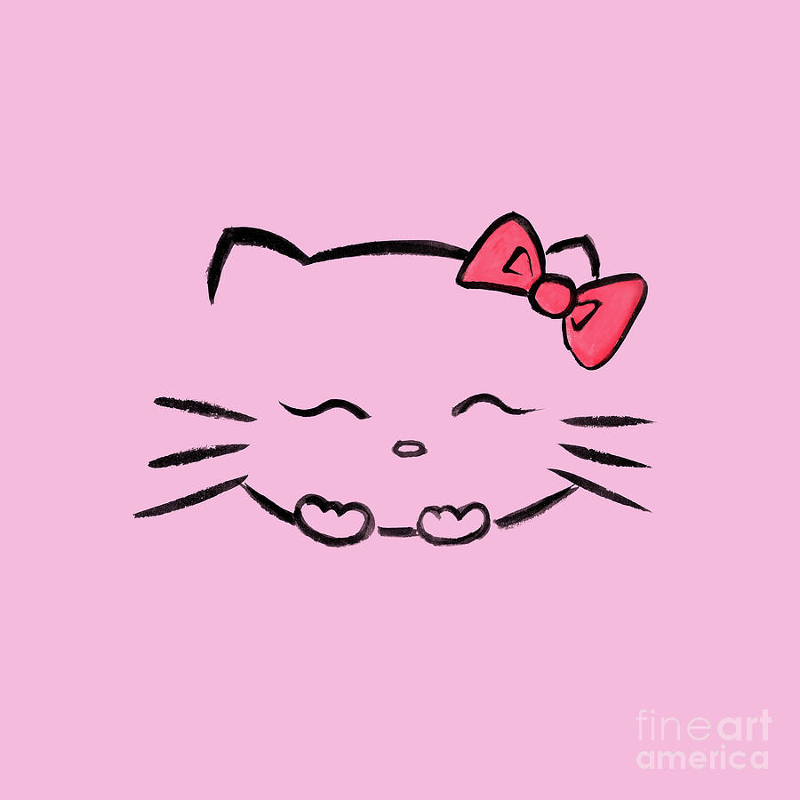 Cute smiling hello kitty kawaii character illustration on pink by Awen Fine  Art Prints
