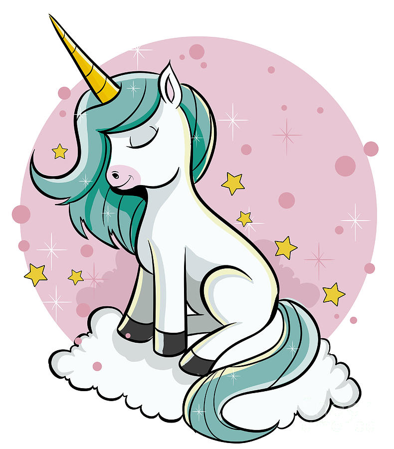 Pretty Rainbow Unicorn and Stars - Unicorns - Posters and Art