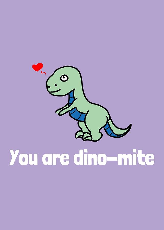 Cute Valentine Card - Adorable Love Card - Anniversary Card - Valentine's Day Card - Dino-mite Digital Art by Joey Lott - Pixels