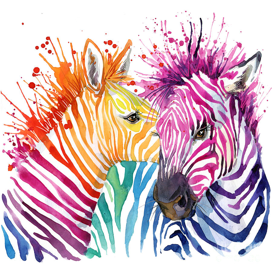 Cute Zebra Watercolor Illustration Digital Art by Faenkova Elena