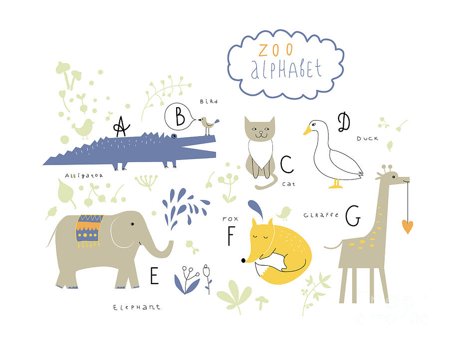 Alligator Digital Art - Cute Zoo Alphabet In Vector . A, B, C by Lera Efremova Alligator Digital Art - Cute Zoo Alphabet In Vector . A, B, C by Lera Efremova