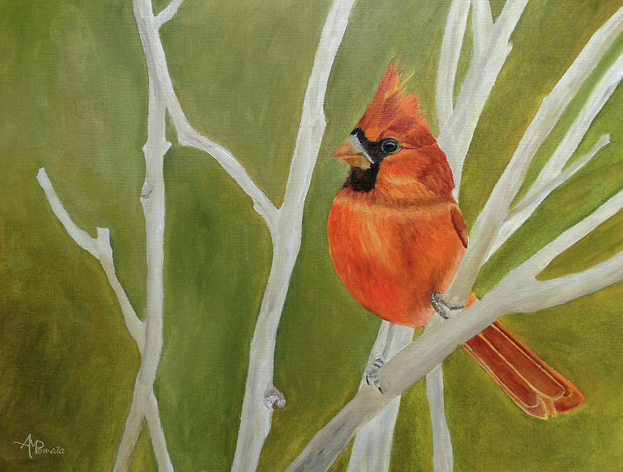 Cardinal Painting - Cutest Ambushed Cardinal by Angeles M Pomata