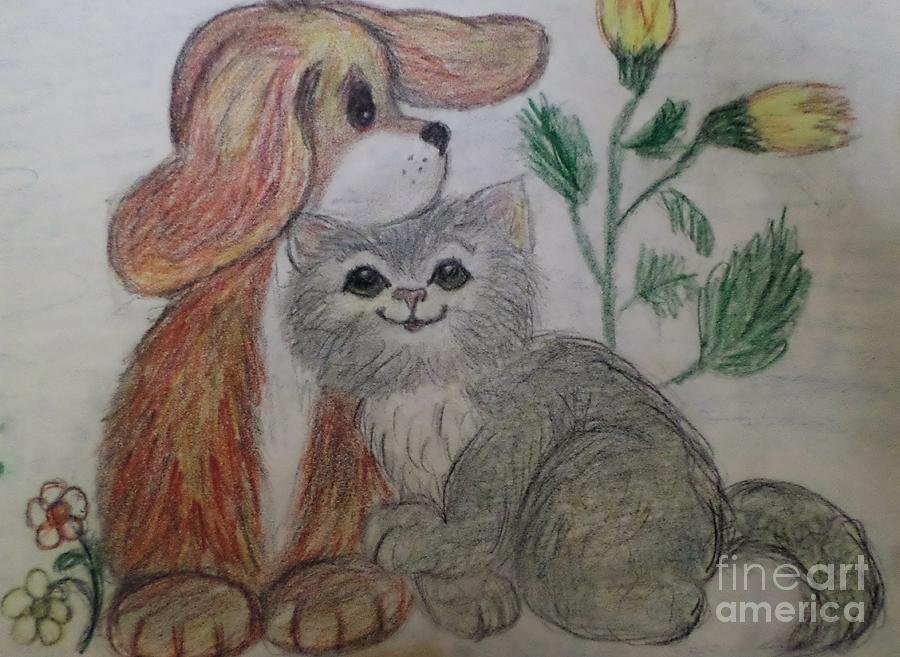 Cutesy Puppy And Kitten Drawing
