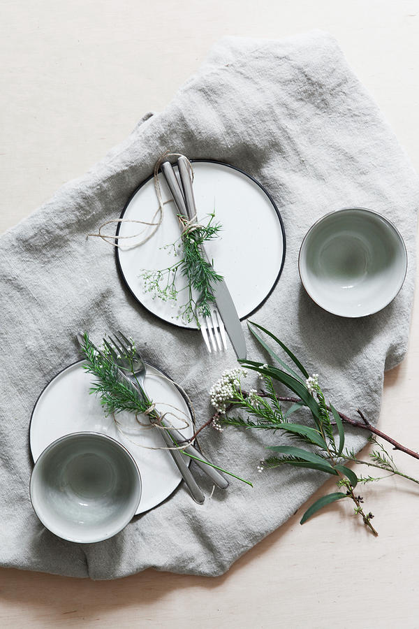 Cutlery Bound As Posies With Sprigs Of Leaves Photograph by Hej.hem Interior