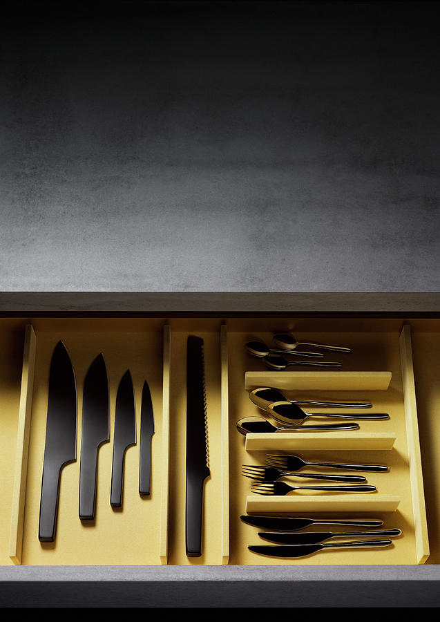 Cutlery Drawer With Knives, Forks And Spoons, Cutlery Photograph by R. Striegl
