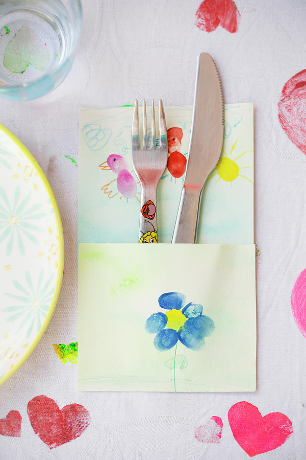 Cutlery Pouch Painted With Colourful Flowers For Childs Birthday Party Photograph by Iris Wolf