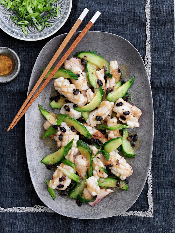 Cuttlefish With Black Beans And Cucumber china Photograph by Gareth Morgans