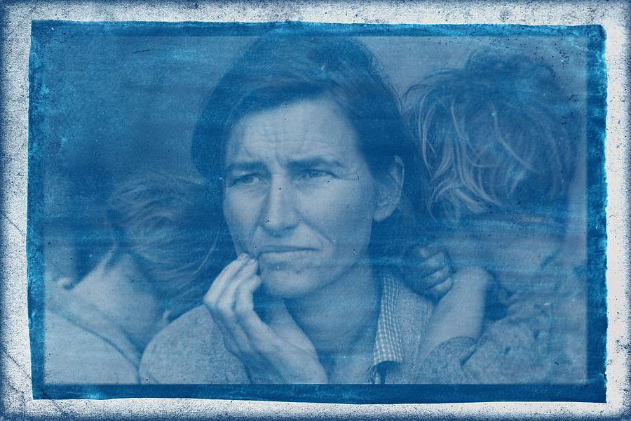 Summer Painting - Cyanotype Photo of Dorothea Lange, Migrant Mother, 1936 v2 by Celestial Images