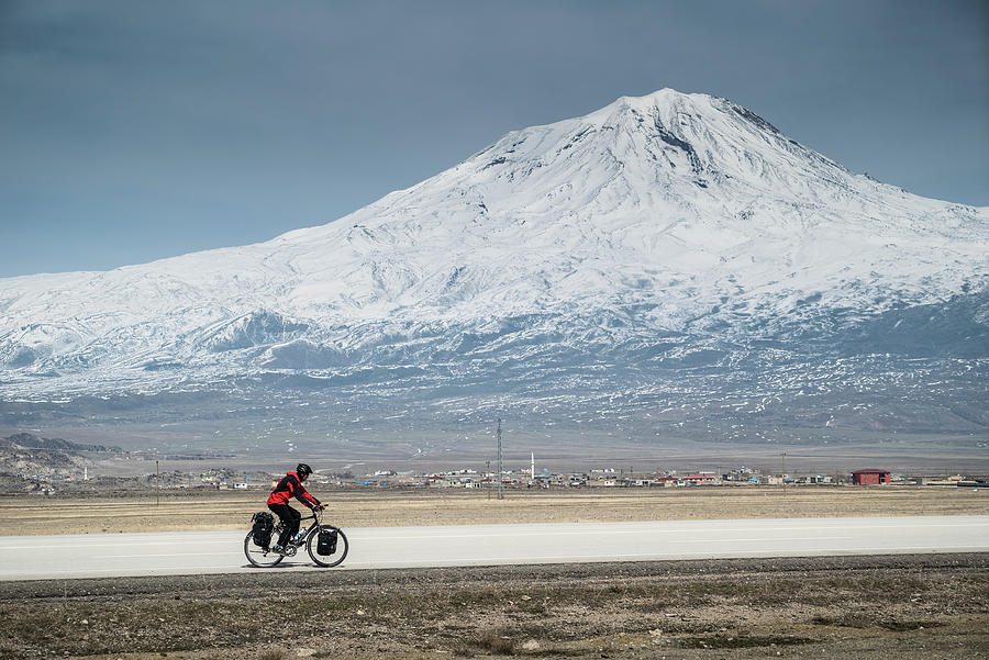 Cycling in front of Mt Ararat, Turkey Photograph by Kamran Ali