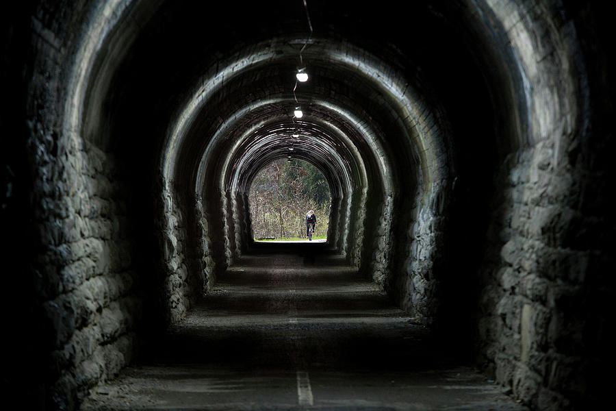 Cycling In Tunnel, Cadore, Italy Digital Art by Franco Cogoli