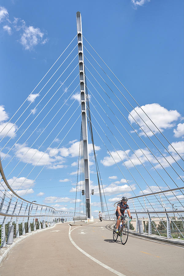 Cycling on the Sabo Bridge in Minneapolis Photograph by Jim Hughes