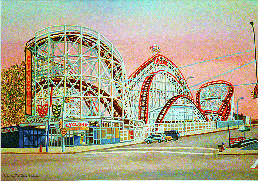 Cyclone Roller Coaster Full Pillow Version Painting by Bonnie Siracusa